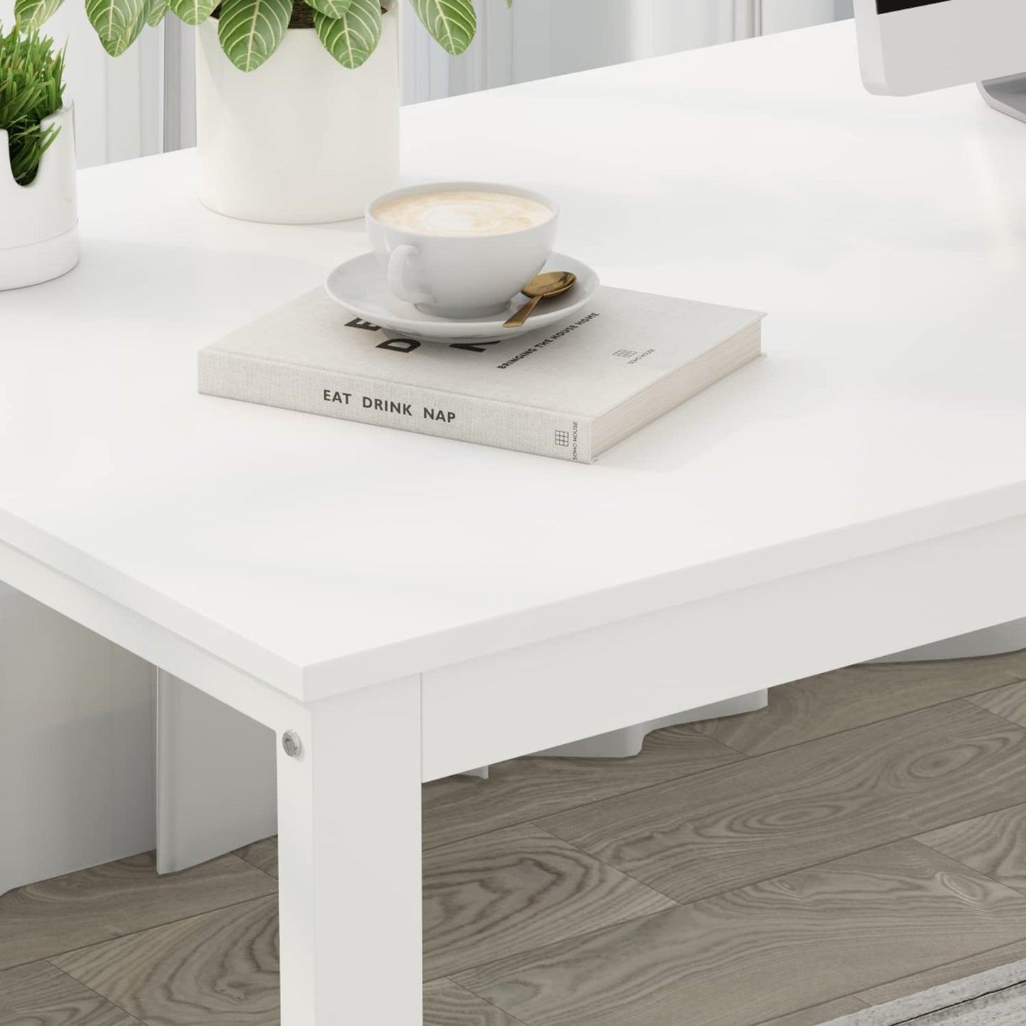 Homsee Home Office Computer Desk Corner Desk with 3 Drawers and 2 Shelves, 55 Inch Large L-Shaped Study Writing Table with Storage Cabinet - White